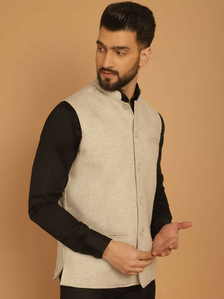 Even Apparels Pure Wool Nehru Jacket - Off White - Distacart