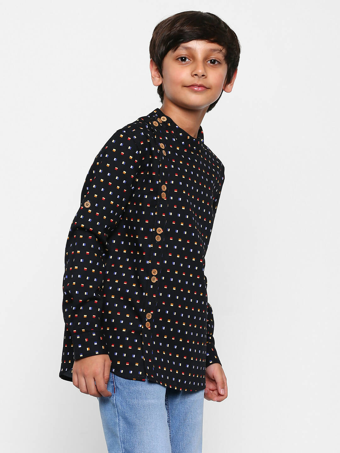 Manet Ethnic Full Sleeves Multi Clour Shirt - Black - Distacart