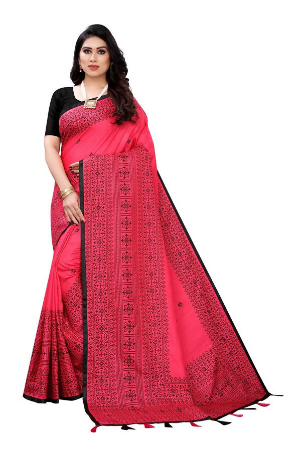 Vamika Pink Sana Silk Printed Saree (Nihal Pink)