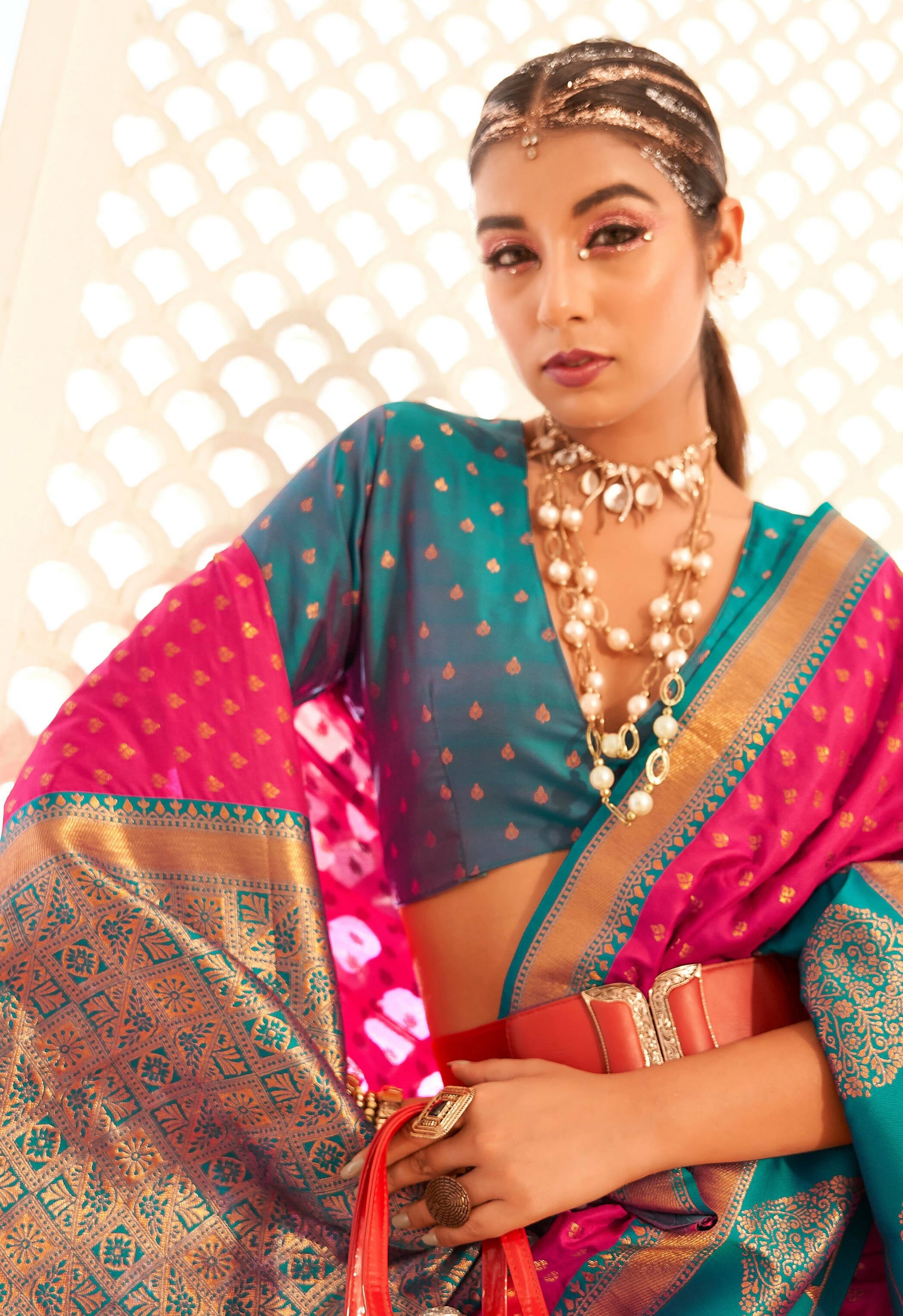 Lotus Border Blue Paithani Silk Saree – Alankrit Weaves