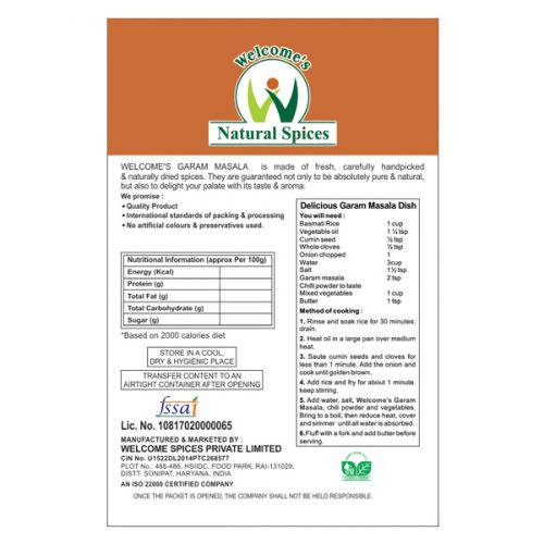 Welcome’s Natural Spices Garam Masala Powder - Distacart