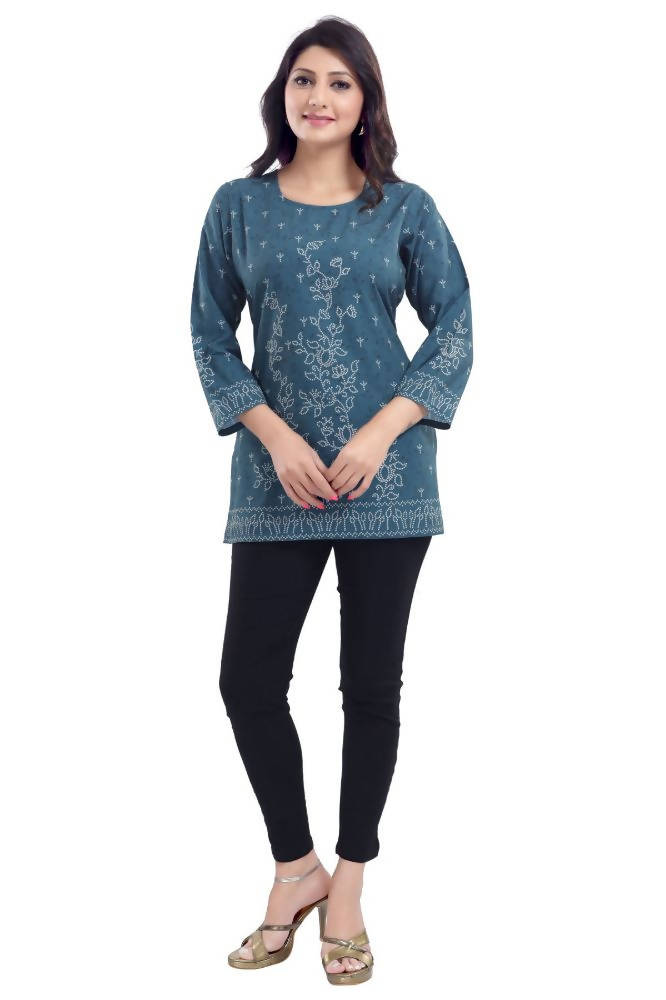 Snehal Creations Graceful Gray Faux Crepe Short Kurti Tunic Top
