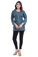 Thumbnail for Snehal Creations Graceful Gray Faux Crepe Short Kurti Tunic Top