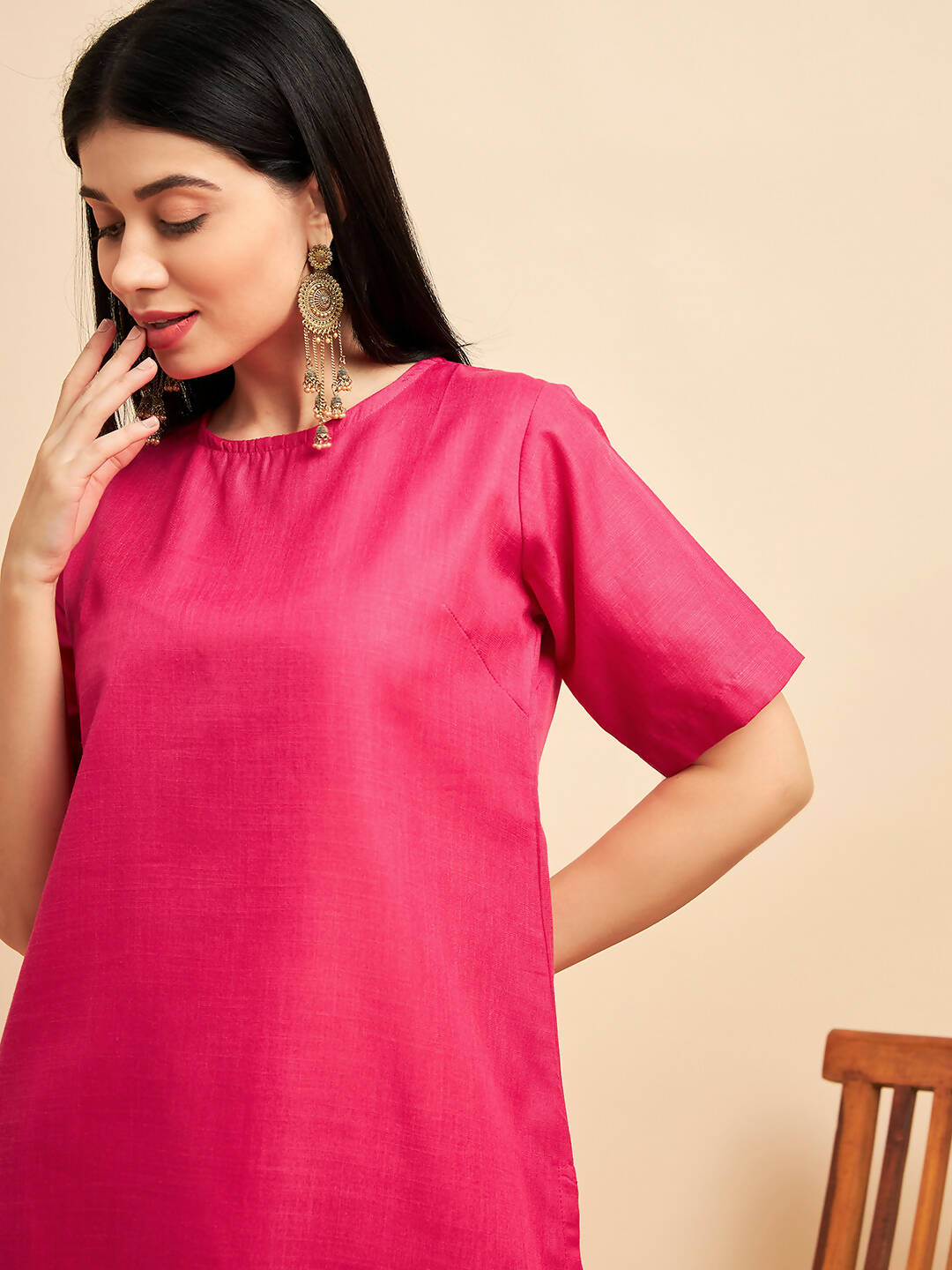 Pink Polyester solid Kurta with Palazzos - Vishwa - Distacart