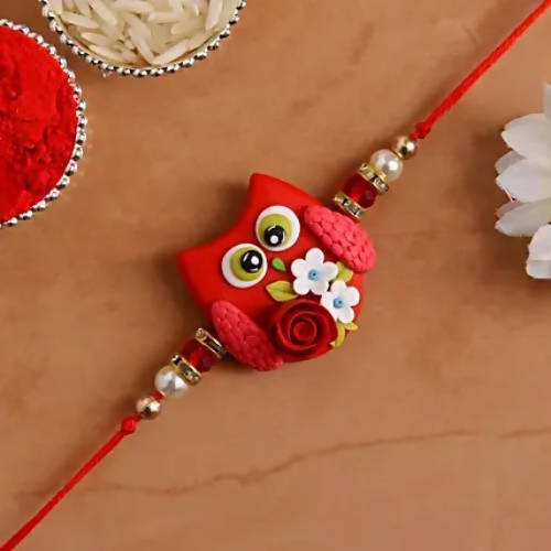 Cute Owl Polymer Clay Rakhi & Kaju Rolls Box