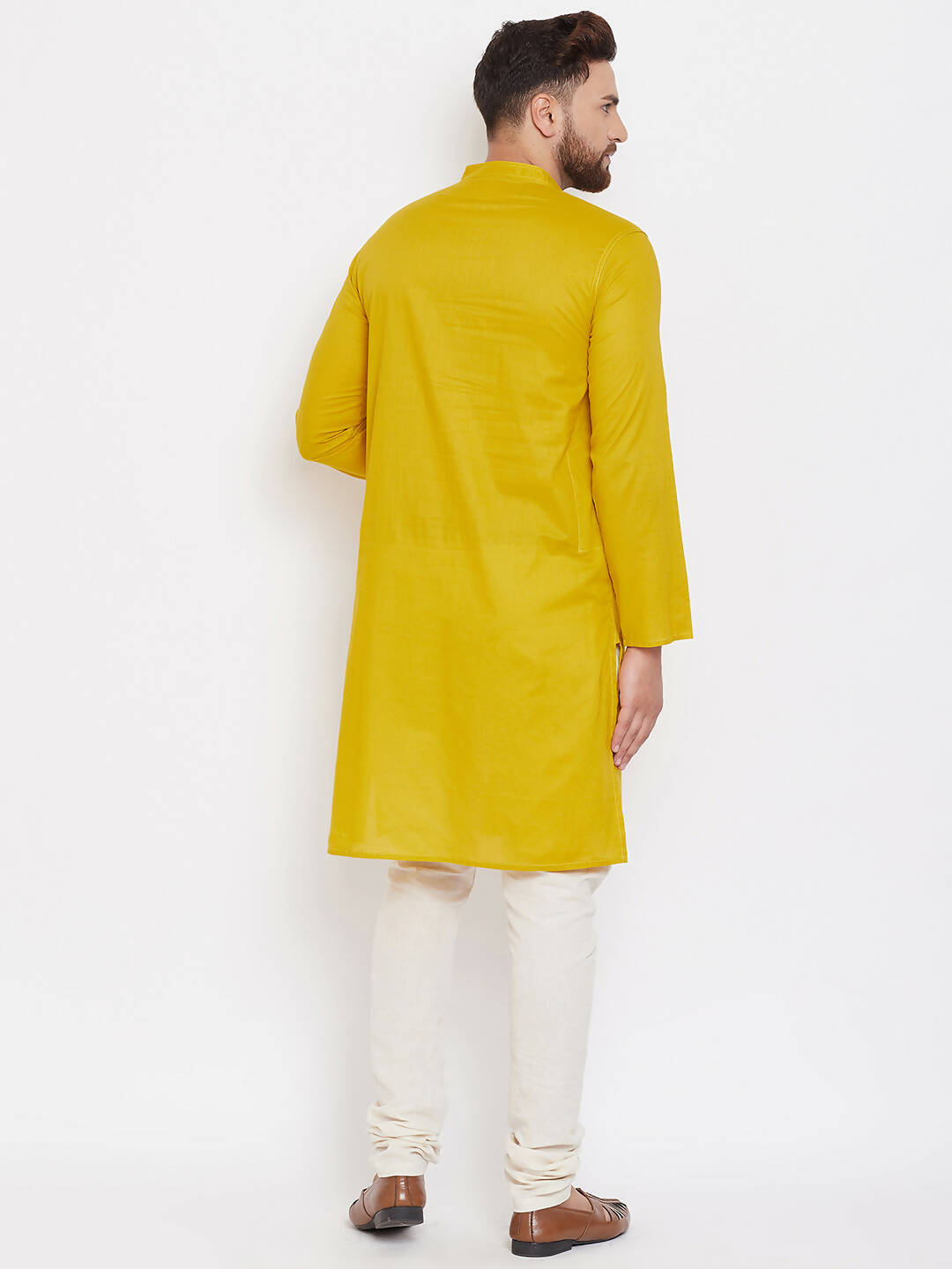 Even Apparels Pure Cotton Yellow Men's Kurta With Band Collar - Distacart