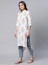 Thumbnail for Ahalyaa Women's Off White Pure Cotton Floral Printed Kurta - Distacart