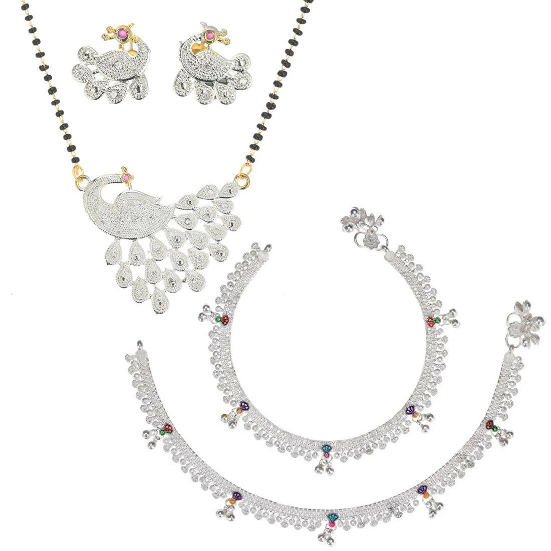 AanyaCentric Gold-plated Mangalsutra Pendant Earring Set & Silver Plated Anklet - Distacart
