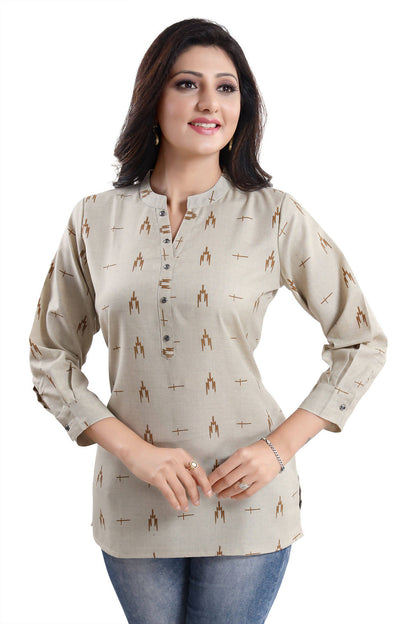 Snehal Creations Beige Cotton Blended Casual Short Tunic Top - Distacart