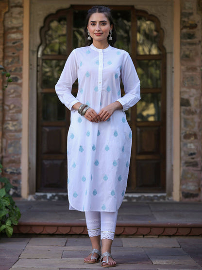Juniper Women's White Cambric Printed Straight Kurta - Distacart