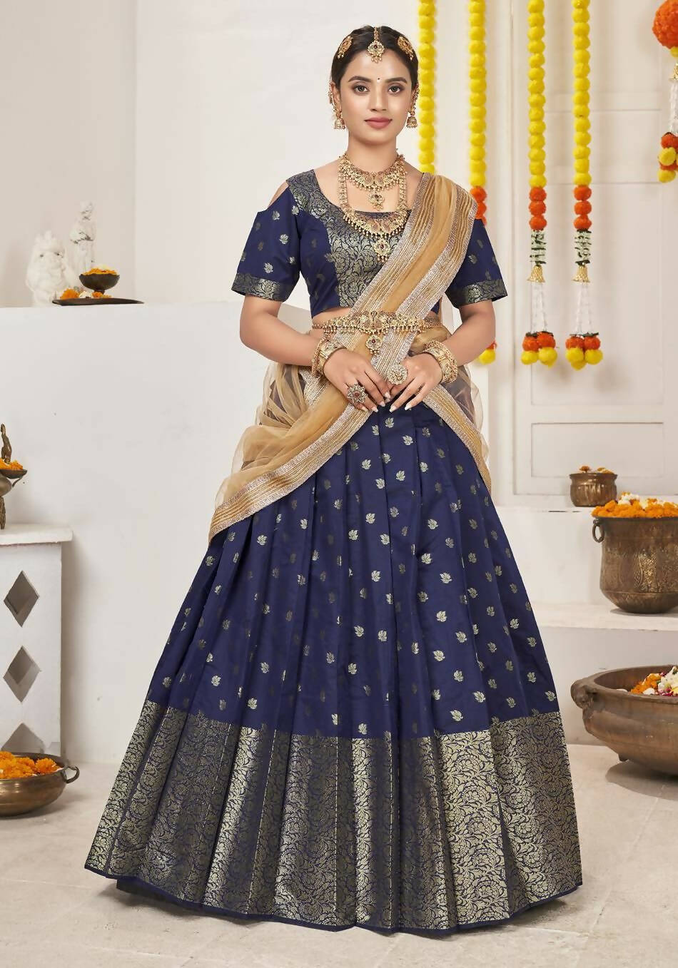 DEIANA'S Beautiful Jackquard Weaving Lehengha Choli - Blue - Distacart
