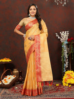 Thumbnail for Lorenvalley Fashion Gold Cotton Woven Design with Zari Weaving Design Saree - Distacart