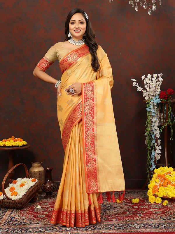 Lorenvalley Fashion Gold Cotton Woven Design with Zari Weaving Design Saree - Distacart