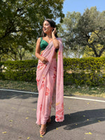 Thumbnail for Vamsee Pink Chiffon Designer Saree - Distacart