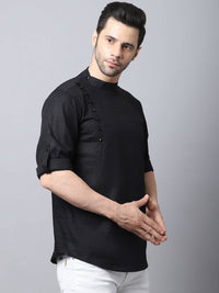 Thumbnail for Even Apparels Black Pure Cotton Kurta With Side Placket - Distacart