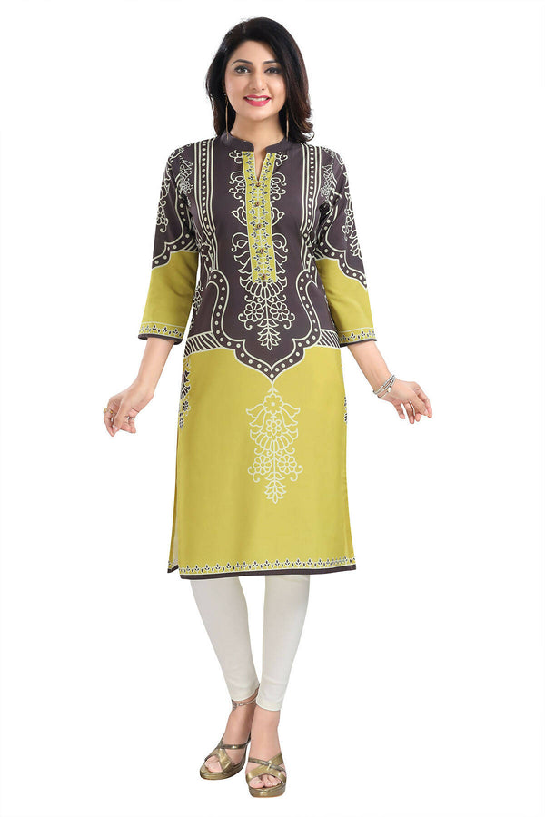 Snehal Creations Gracious Gray Designer Digital Print Cotton Slub Fabric Long Kurti Tunic - Distacart