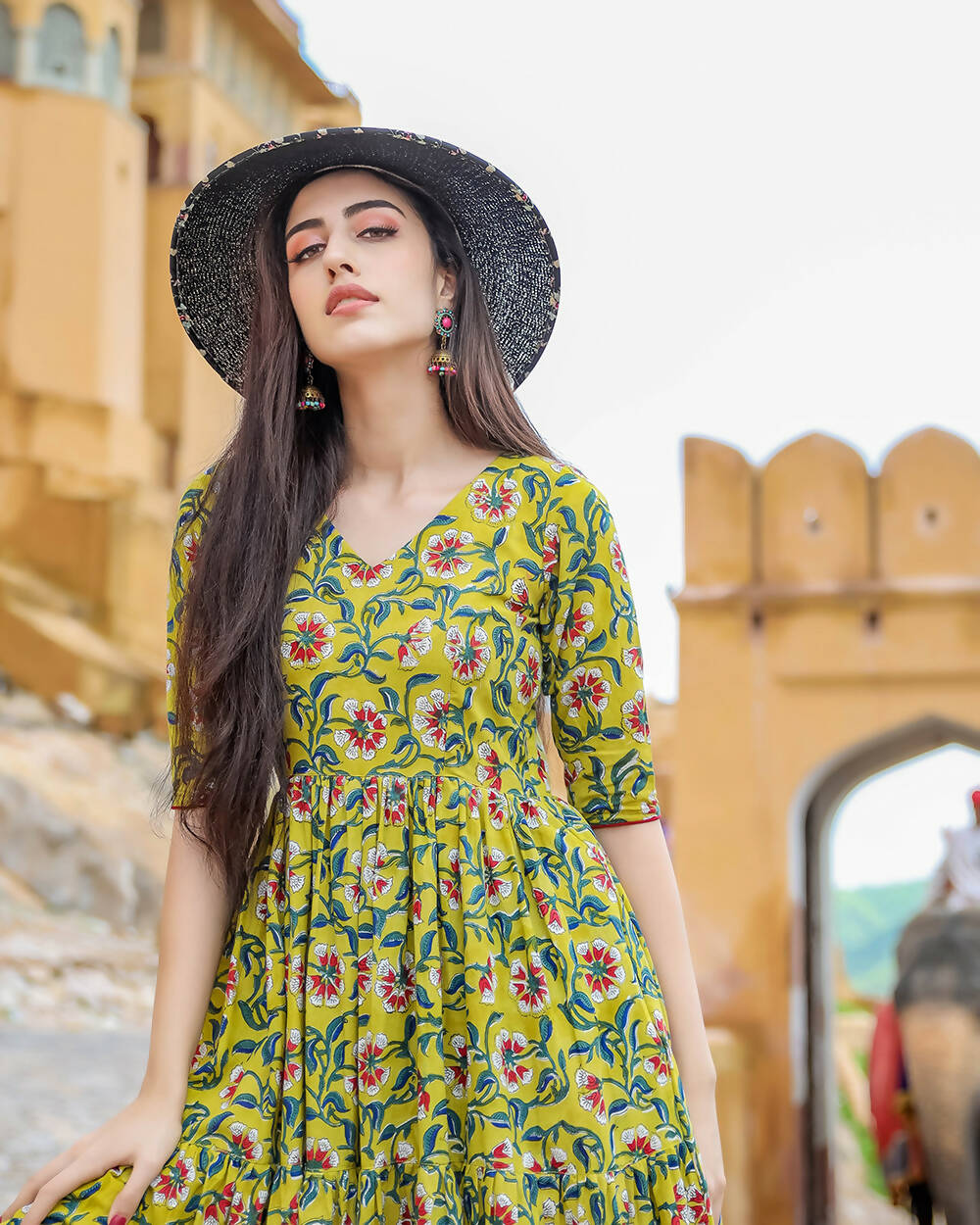 Designer Partywear Printed Yellow Pure Maslin Gown - Anbazaar - Distacart