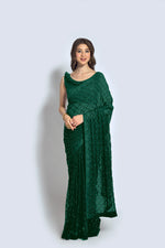 Thumbnail for Malishka Women's Green Georgette Sequence Embroidery Saree With Blouse Piece - Distacart