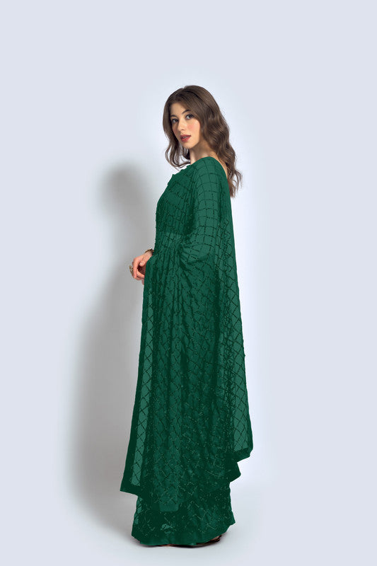 Malishka Women's Green Georgette Sequence Embroidery Saree With Blouse Piece - Distacart