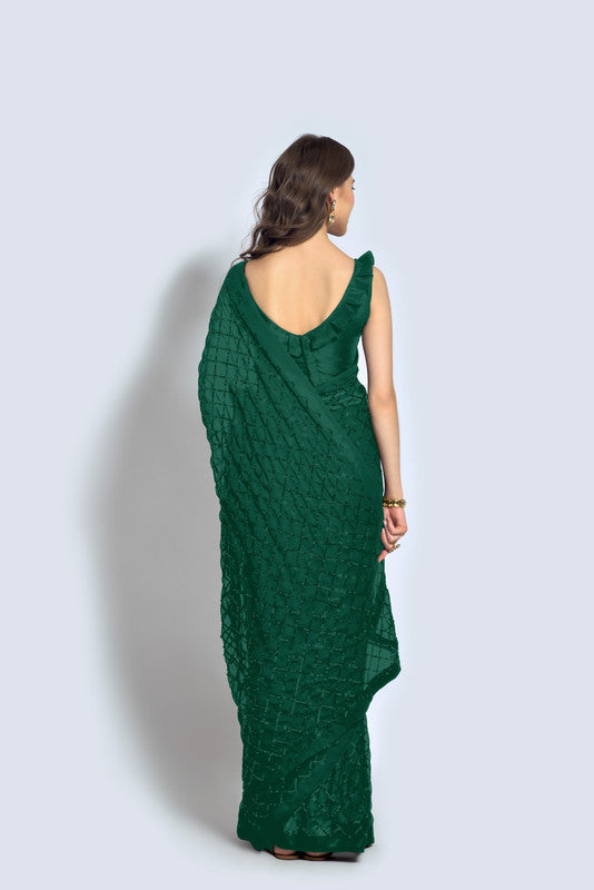 Malishka Women's Green Georgette Sequence Embroidery Saree With Blouse Piece - Distacart