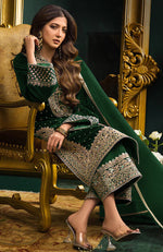 Thumbnail for Lorenvalley Fashion Women Green Velvet Embroidered Salwar Suit Material - Distacart