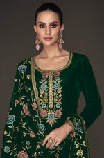 Thumbnail for Lorenvalley Fashion Women Green Velvet Embroidered Salwar Suit Material - Distacart
