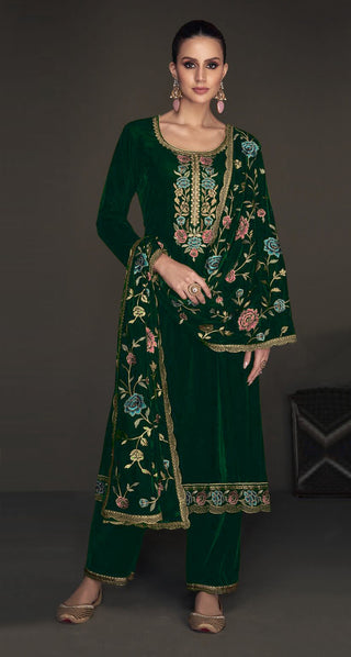 Lorenvalley Fashion Women Green Velvet Embroidered Salwar Suit Material - Distacart