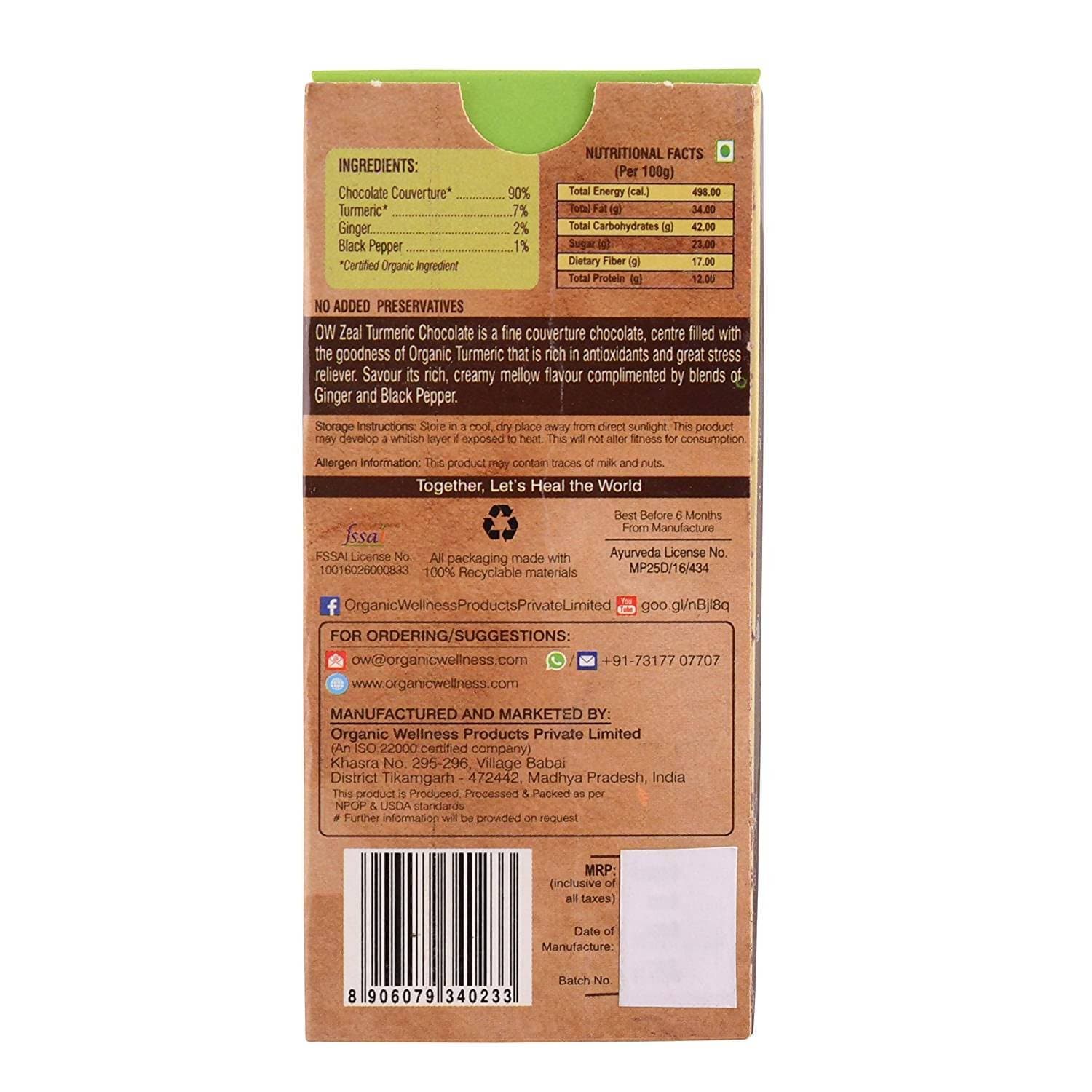 Organic Wellness Ow'zeal Turmeric Chocolate