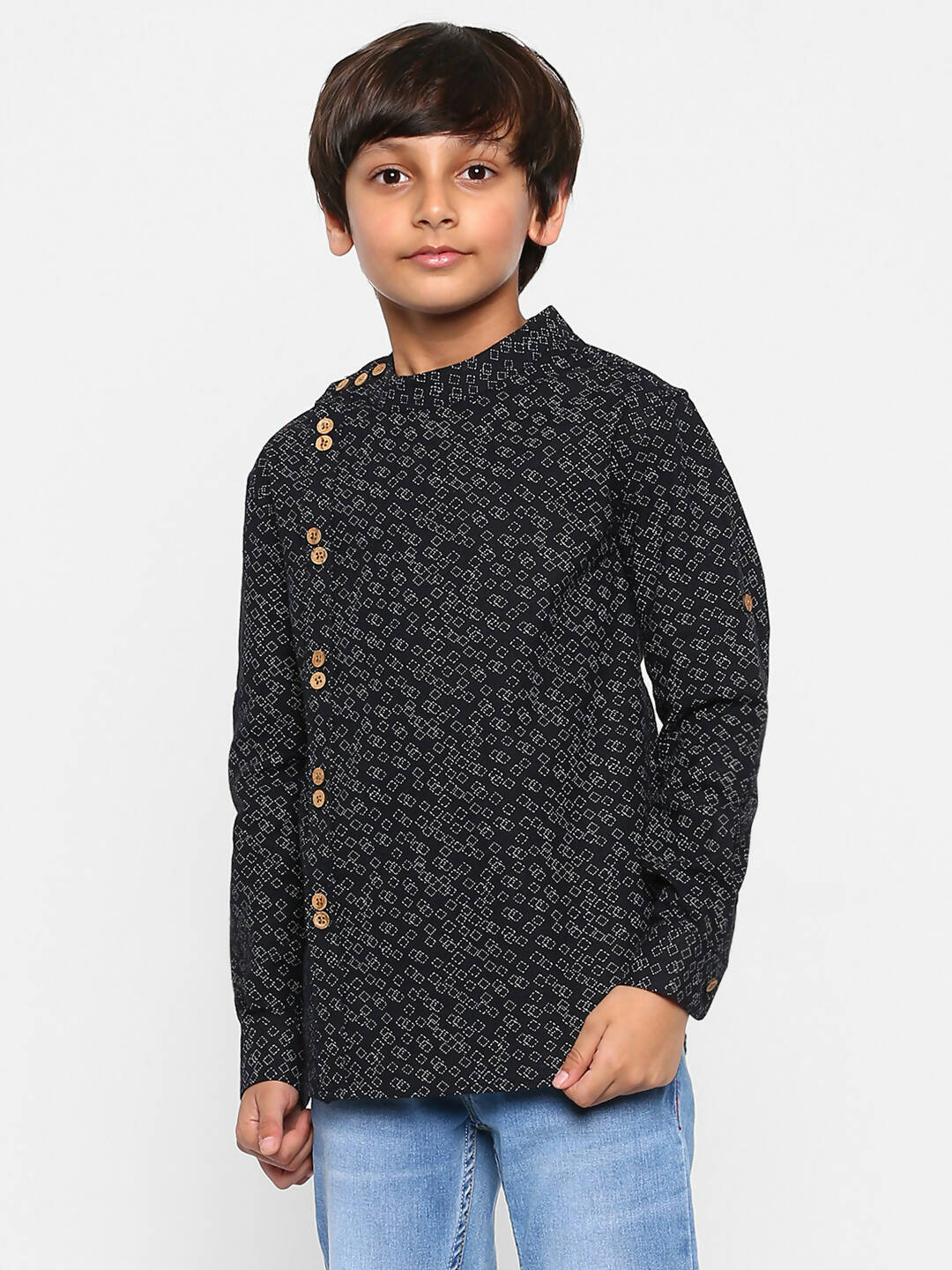 Manet Ethnic Full Sleeves Triangel Printed Shirt - Black - Distacart