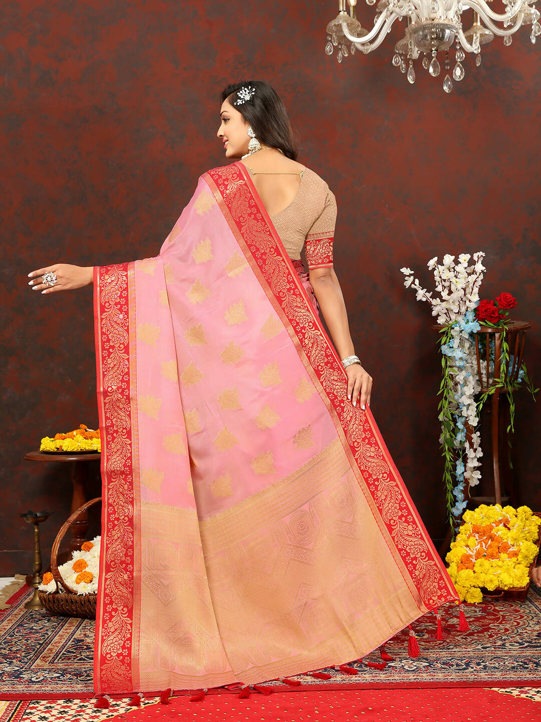 Lorenvalley Fashion Pink Cotton Woven Design with Zari Weaving Design Saree - Distacart