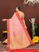 Thumbnail for Lorenvalley Fashion Pink Cotton Woven Design with Zari Weaving Design Saree - Distacart