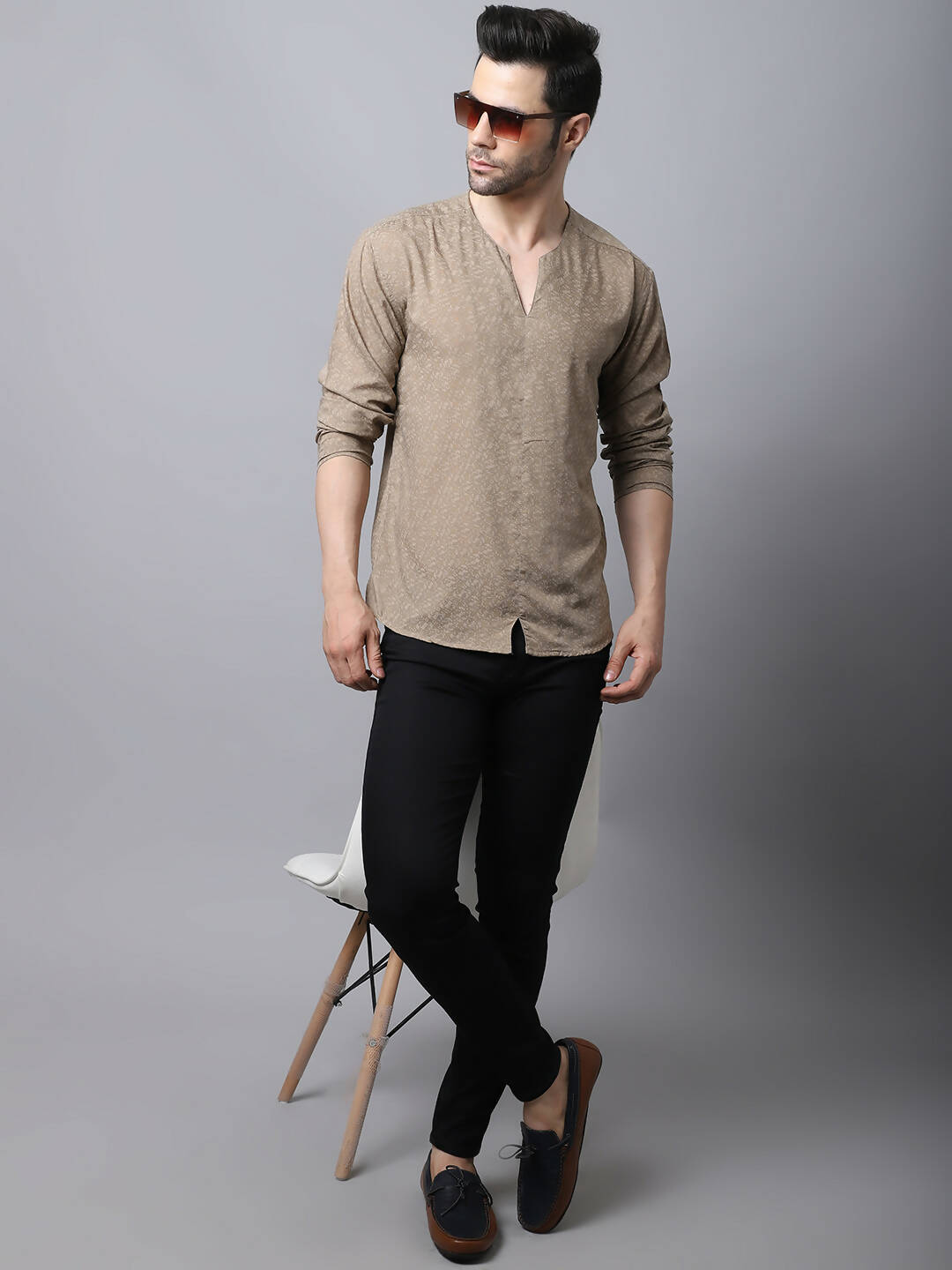 Even Apparels Beige Pure Cotton Round Neck Slit Men's Kurta - Distacart