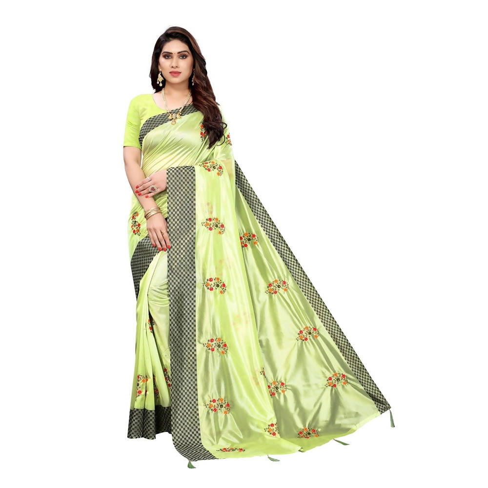 Vamika Parrot Green Crepe Embroidery Saree (Nirali Pista)