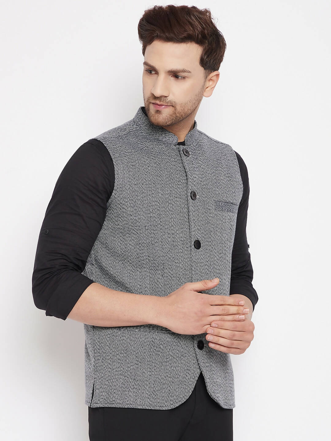 Even Apparels Grey Merino Men Woven Nehru Jacket PW689 - Distacart