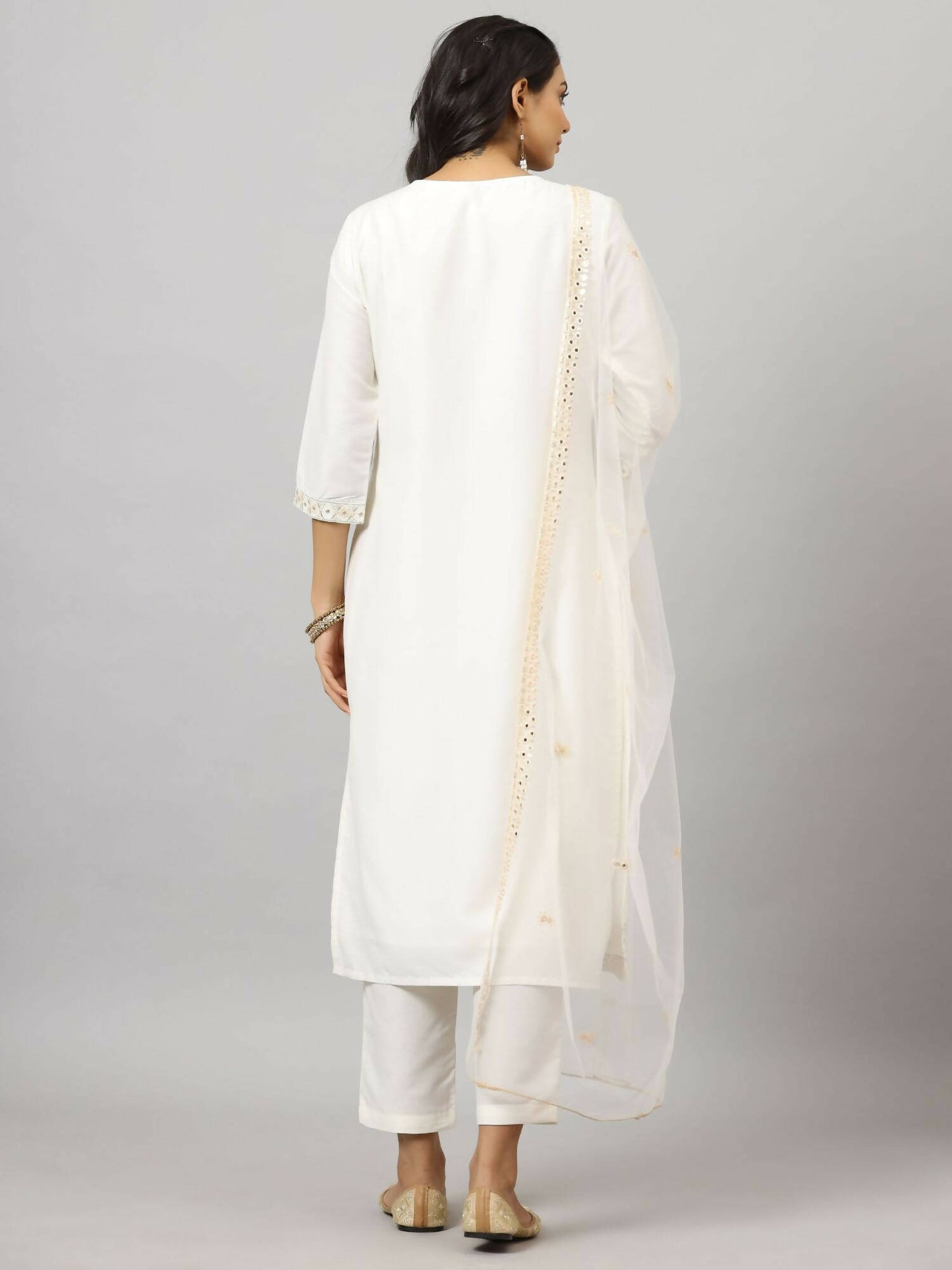 Juniper Women's White Chinnon Solid Embroidered Kurta Set - Distacart