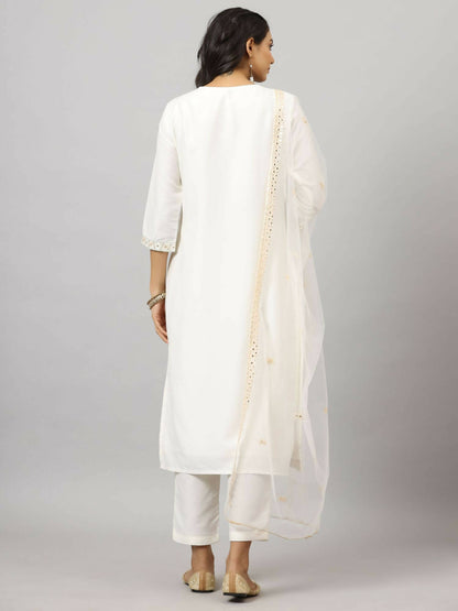 Juniper Women's White Chinnon Solid Embroidered Kurta Set - Distacart