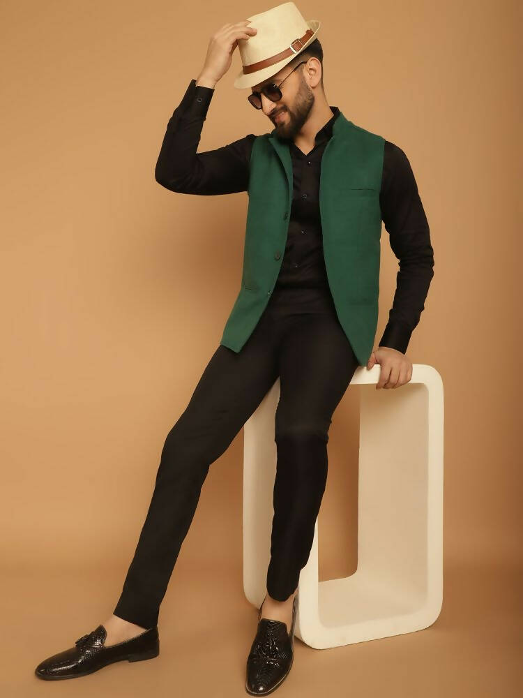 Even Apparels Pure Wool Nehru Jacket - Green - Distacart