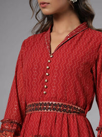 Thumbnail for Juniper Women Rust Georgette Printed Tiered Maxi Dress - Distacart