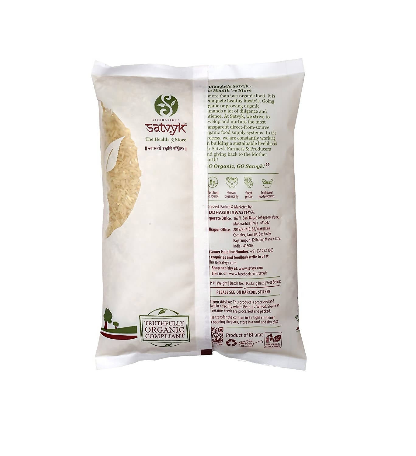 Siddhagiri's Satvyk Organic Unpolished Indrayani Rice back image