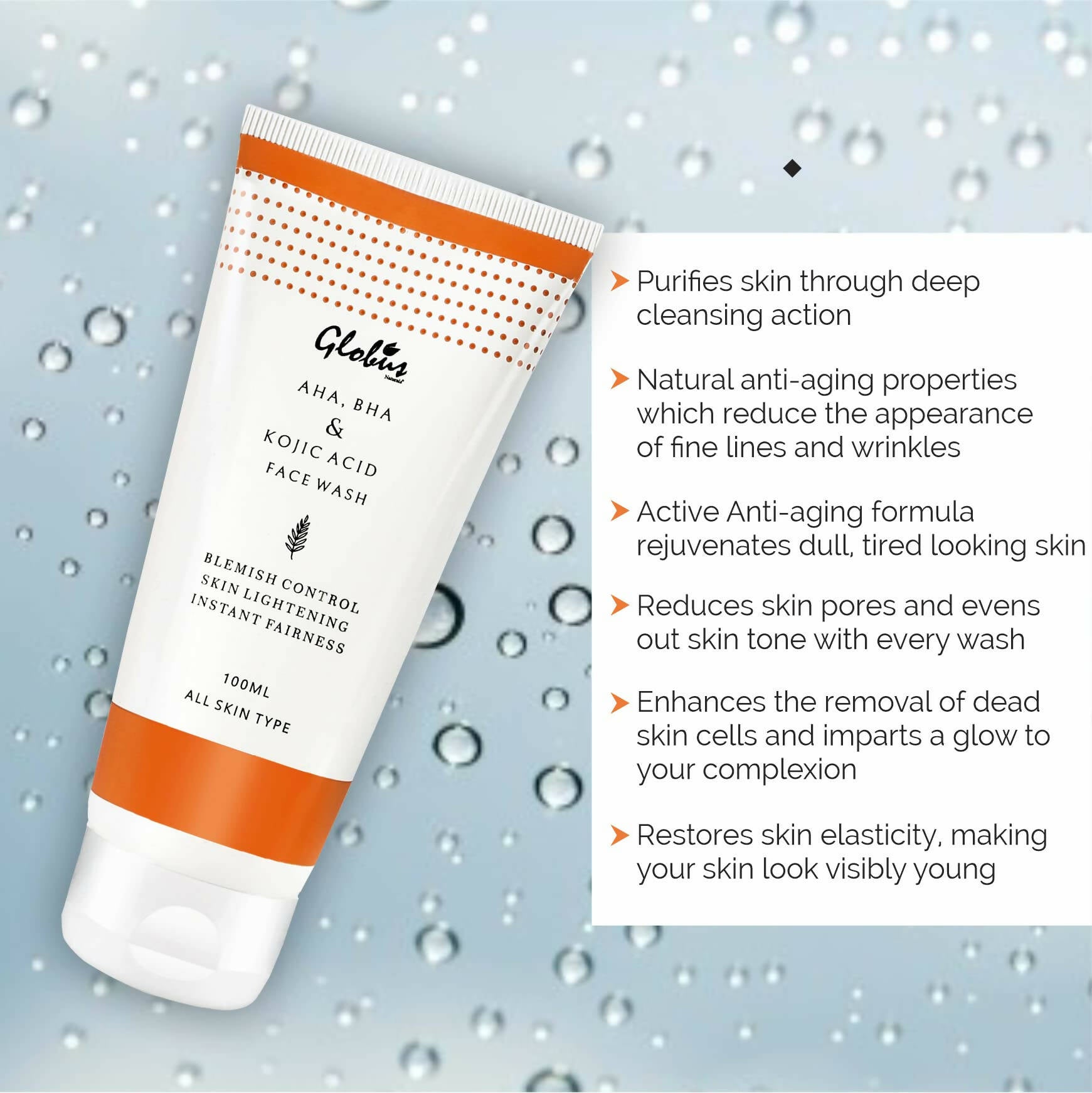 Globus Naturals AHA, BHA & Kojic Acid Face wash - Distacart
