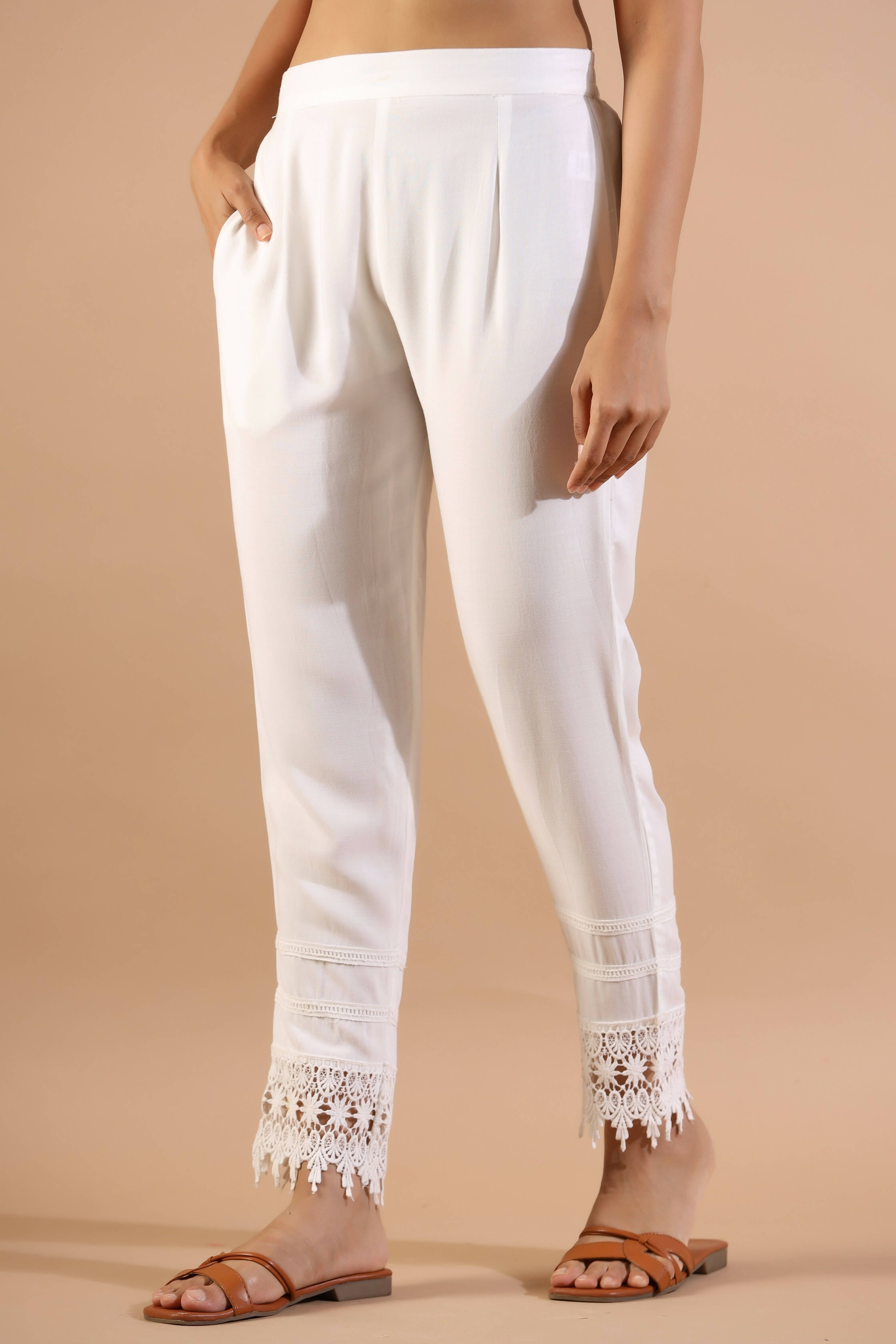 Juniper Women's White Rayon Solid Straight Pant - Distacart