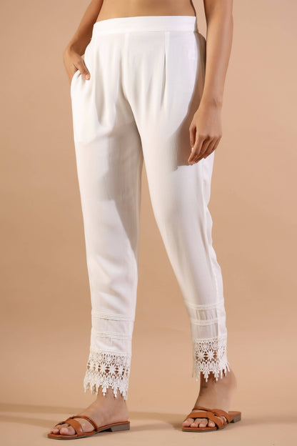 Juniper Women's White Rayon Solid Straight Pant - Distacart