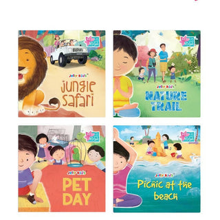 Jolly Kids Bloom With Yoga Books For Kids| Set of 4| Ages 3 - 7 Year| Yoga in Different Places Like Jungle, Beach, Schools, Gardens etc. - Distacart