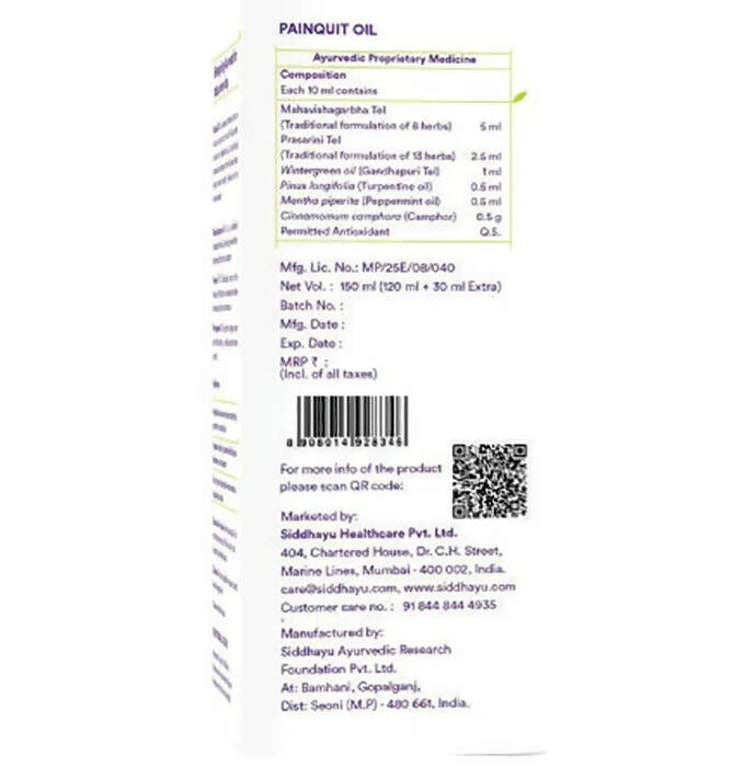 Siddhayu Ayurveda Painquit Oil - Distacart