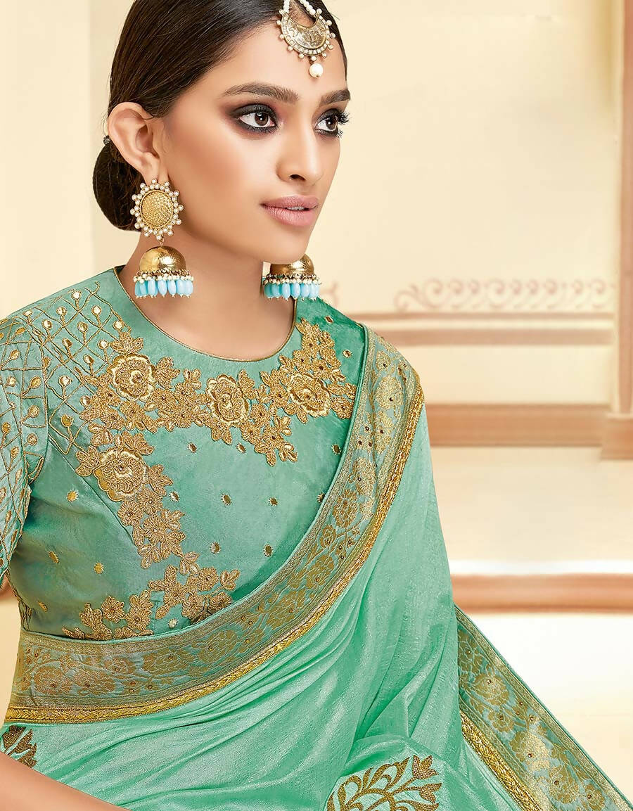 Pista Green Silk Zari And Cord Embroidery, Laser Cut Buttas, Tassels Saree - Norita Alankrita - Distacart