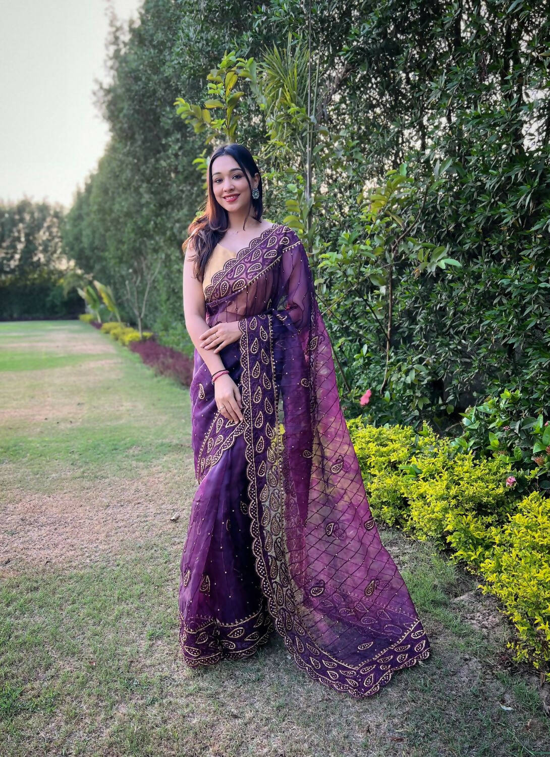 Vamsee Lavender Organza Saree - Distacart
