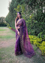 Thumbnail for Vamsee Lavender Organza Saree - Distacart