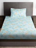 Thumbnail for Story@home Arena Blue & Gold-Toned Printed 180 TC Bedsheet & Pillow Covers - Distacart