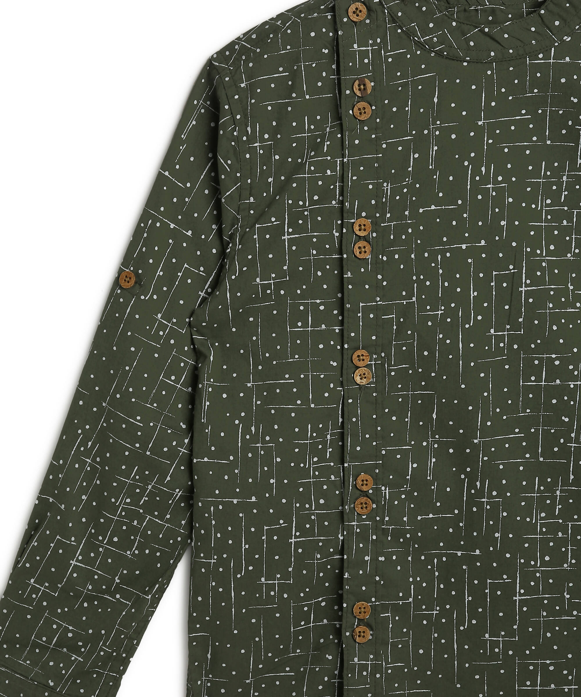 Manet Boys Full Sleeves Dot Printed Ethnic Shirt - Olive Green - Distacart