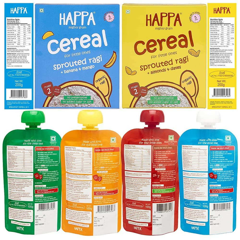Happa Organic Baby Food, Fruit Puree and Cereal Combo - Distacart